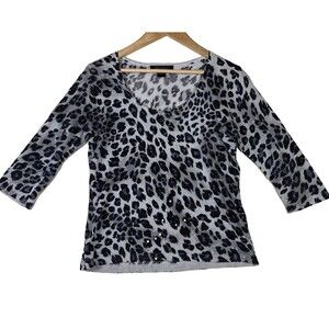 C'est City Women's Sweater Sz M Metallic Leopard Sequin‎ Viscose Silk Scoop Neck